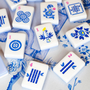 Modern Light Blue White Porcelain Acrylic American Mahjong Tile Set 160 Engraved Tiles Eco-Friendly Mahjong Tiles <b>Entertainment</b> - Product Image 5