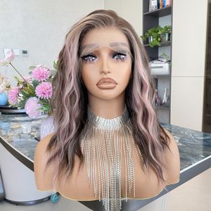 Perruques synthétiques populaires de haute qualité, couleur marron rose, avec dentelle HD 13x4, personnalisées, effet vague arc-en-ciel, résistantes à la chaleur, style scandinave - Product Image 6
