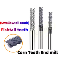 Carburo sólido de 8mm-12mm dientes de cola de pez, molino de extremo de maíz recubierto, brocas de enrutador CNC para madera, PCB, PVC, herramientas de corte de fibra de carbono