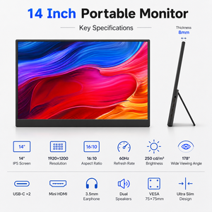 1920x1200 จอภาพแบบพกพา 14 นิ้ว IPS 16:10 แล็ปท็อปหน้าจอขยาย USB C มินิ <span class=keywords><strong>HDMI</strong></span> สำหรับสำนักงานท่องเที่ยวเกมมิ่ง - Product Image 4