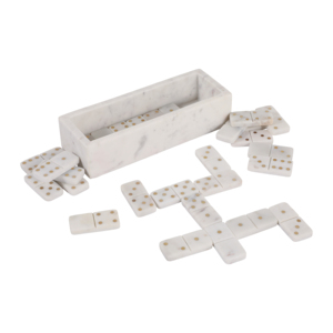 Set di Domino in Marmo con Punti in Ottone e Vassoio Rettangolare, Gioco Classico per Soggiorno e Arredamento Casa - Product Image 3