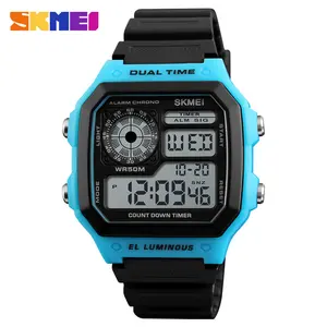 Jam Tangan Olahraga Warna Jam Tangan Gelang Impor Digital Relojes Hombre Plastik China Skmei 1299 Pria Resin Persegi