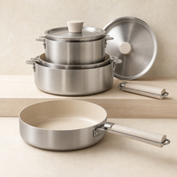 Ensemble de casseroles et poêles antiadhésives Anmei Modern Beige avec revêtement céramique et poignée amovible, cadeau de cuisine OEM