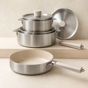 Juego de Utensilios de Cocina Antiadherentes Anmei Moderno en Color Beige, <span class=keywords><strong>Cacerola</strong></span> y Sartén con Revestimiento Cerámico y Mango Desmontable, Regalo de Cocina OEM - Product Image 1