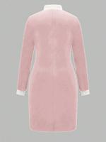 Robe fourreau midi noire pour femme, col à nœud blanc, manches 3/4, décorations de perles, élégante, pour le bureau ou les occasions formelles