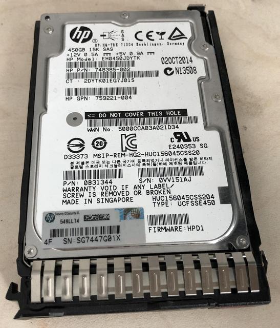 New 759210-B21 HPE 450GB 12G SAS 15K Rpm 2.5" SFF SC Enterprise Hard Drive