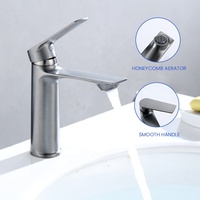 Robinet Mitigeur de Lavabo Moderne en Alliage de Zinc Gris Anthracite, Monocommande, à Poser, Cartouche Céramique, Aérateur Nid d'Abeille, Eau Froide et Chaude