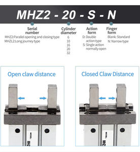 นิ้วจับหุ่นยนต์ Air Claw MHZ2-6D รุ่น 10D-40D อะไหล่กระบอกลมนิวแมติก รุ่น 16D-32D แบบขนาน รุ่น 20D-25D กระบอกลมนิวแมติก - Product Image 5