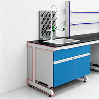 Table de laboratoire médical commerciale industrielle moderne à suspendre, entièrement en acier, avec revêtement en résine époxy, armoire de rangement et meuble d'angle