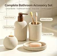 Ensemble d'accessoires de salle de bain de luxe en résine, quatre pièces : distributeur de savon liquide, porte-brosse à dents, porte-savon, porte-bougie pour lavabo