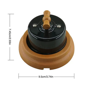 LangYeao装飾用1/2ウェイヴィンテージレトロノブ壁掛けセラミックスイッチ木製ベース（住宅用、EUスタイル、16A磁器EU/FRソケット） - Product Image 4