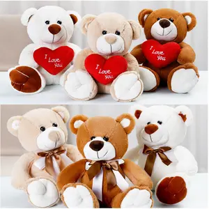 Fabrika kaynağı yapmak kendi 25cm teddy bear holding kalp sevgililer itme oyuncak aşk dolması hayvanlar sevgililer peluş ma