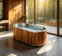 Baignoire de récupération portable en bois de cèdre rouge en forme de U pour 1 personne, pour usage hôtelier moderne, bain froid extérieur, bain de glace en baril