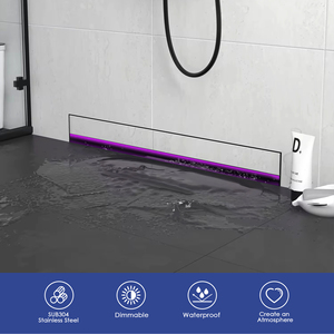 Drenaje de Pared Moderno de Acero Inoxidable con Luz LED, Rejilla Lineal para Ducha con Inserto para Azulejos - Product Image 5