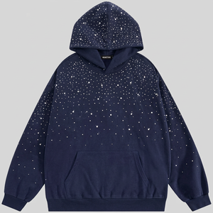 Wholesale Unisex <b>Y2K</b> All-Over Rhinestone Rain Navy Hoodie Heavy Cotton Pullover <b>Streetwear</b> OEM High Quality Hoodie Manufacturer - Product Image 1