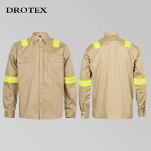 Camisa de solda uniforme de logotipo do oem, camisa de solda de eletricista, resistente ao incêndio, à prova de cáqui, camisa de segurança do trabalho fr