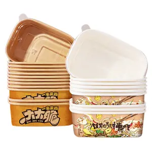 Paper Food Packaging Boxes Paper Meal Box Sandwich Burger Salad Packing Bowl Carrier Cup with Lid