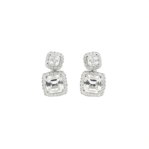 Orecchini a Perno in Oro Bianco E2868 con Diamante Taglio Asscher, Design Geometrico Moderno con Incastonatura a Castone, Gioielli Raffinati da Donna - Product Image 1