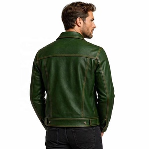 Chaqueta Trucker Vintage de Piel de Cordero Encerada para Hombre OEM, Costuras en Contraste, Diseño Multibolsillos, Corte Ajustado Personalizado, Prenda Exterior de Cuero Genuino - Product Image 2