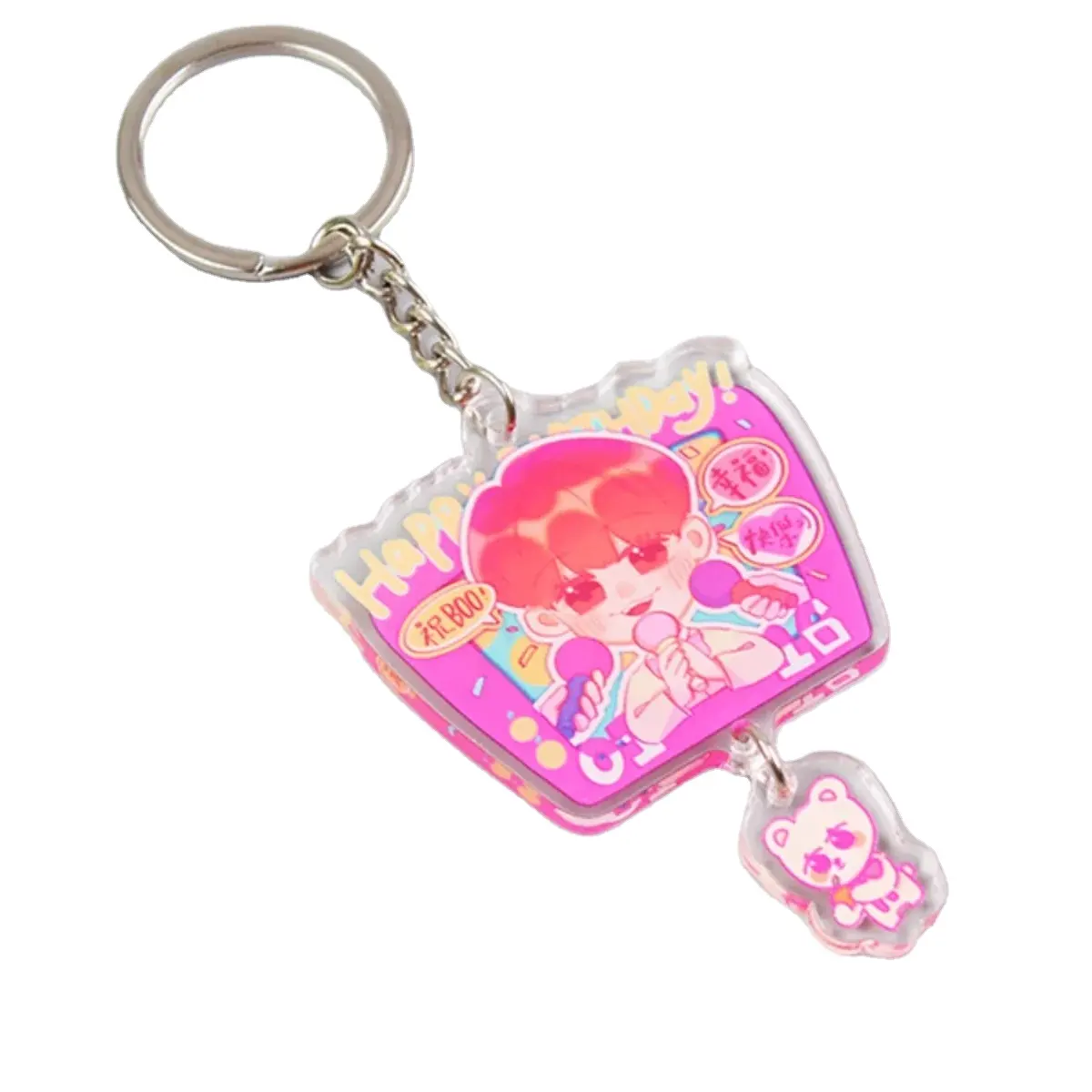 Custom Printed Logo Clear Anime Acrylic Keychain Holographic Quicksand Acrylic Keychain Mini Pendant