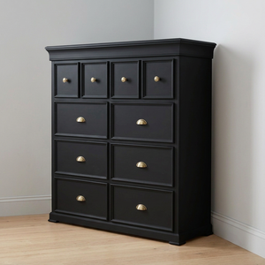 Commode noire à 10 tiroirs en bois - Meuble de rangement traditionnel autoportant pour chambre à coucher en Radiata et MDF - Product Image 4