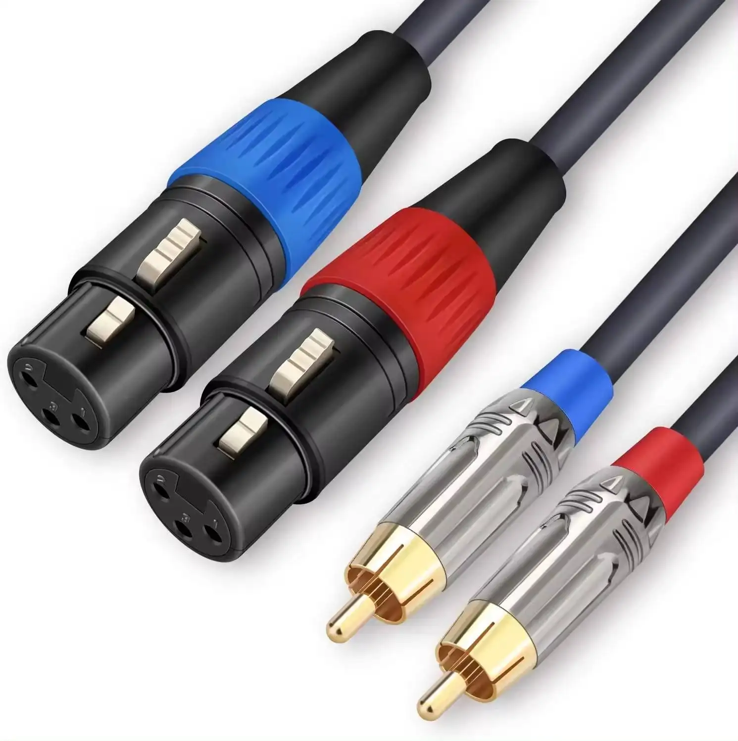 Kabel Audio HiFi pria 2 XLR betina ke 2 RCA, kabel XLR ganda ke RCA, kabel OFC 4N untuk mikrofon Mixer Amplifier 3.3 kaki (1M)