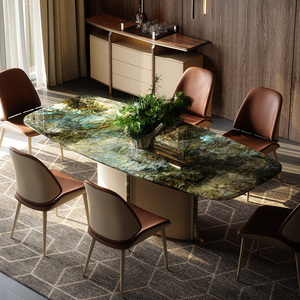 Đá Cẩm Thạch sang trọng bàn ăn biệt thự nhà đầy đủ nhà tùy chỉnh loạt nhà hàng hiện đại dài bàn ăn và Ghế kết hợp - Product Image 1