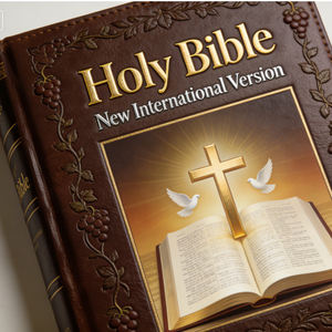 Nouvelle version internationale OEM de la Sainte Bible, couverture en similicuir marron avec illustration de croix et de colombe, impression personnalisée de livres religieux - Product Image 1