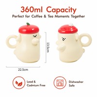Ensemble de tasses à café en céramique pour couple, 12 oz, motif de dessin animé avec un sourire, avec couvercle en forme de pomme rouge, boîte cadeau, cadeau de la Saint-Valentin, cadeau de mariage