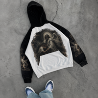 Sweat à capuche personnalisé OEM pour homme avec motif ange, en molleton bouclette, impression numérique sur manches, style streetwear gothique, usine de vêtements