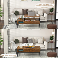 Table basse relevable avec rangement, structure en bois, design multifonctionnel et portable pour salon