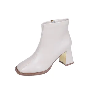 Venda quente Mais Recente 2023 Novo Estilo Square Toe Inverno Quente Mulheres De Pele De Salto Alto Sexy Senhoras Sapatos Mulheres Inverno Ankle Boot