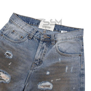 街装定制Y2K男士加大码复古复古水洗宽松迷彩补丁让·乔特撕裂仿旧脏牛仔短裤 - Product Image 5