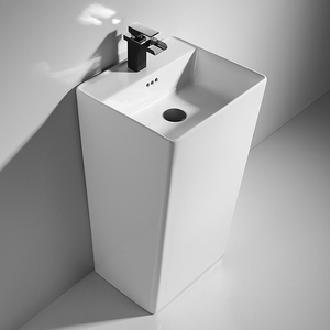Lavabo de Pedestal con Superficie de Drenaje Inclinada, Laterales Planos, Borde Trasero Elevado y Grifo de Sobremesa para Baño de <span class=keywords><strong>Hotel</strong></span> - Product Image 3