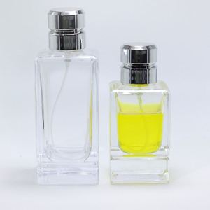 High Quality 50ml Square Clear Glass Perfume Bottles Empty Transparent Glass <b>Silver</b> Lid Screen Printing Eco-friendly Reed - Product Image 3