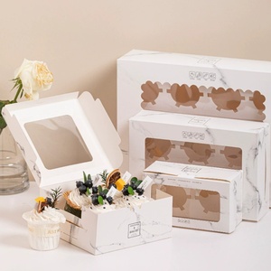 Op Maat Gedrukt Logo Wit Papier Luxe Marmer <span class=keywords><strong>2</strong></span> 4 6 Gaten Cupcake Geschenkdozen Ivoor Papier Bruiloft Cupcake Verpakking Doos - Product Image 1
