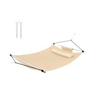 12FT <span class=keywords><strong>Beige</strong></span> Anti-Flip Grand <span class=keywords><strong>Hamac</strong></span> 450LB Capacité Fer Épandeur Balançoire Pli Caractéristique Corde pour Patio Jardin Arrière-Cour Plage - Product Image 1