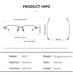MIES Lunettes <span class=keywords><strong>de</strong></span> haute qualité Lunettes à monture Lunettes optiques Montures pour hommes Lunettes - Product Image 3