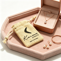 Pochette cadeau en lin naturel avec cordon de serrage pour bijoux, anneaux et pendentifs, avec logo personnalisé