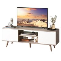 Meuble TV de style farmhouse moderne du milieu du siècle pour téléviseurs de salon, console en bois pour écrans plats avec rangement