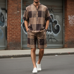 Ensemble deux pièces décontracté pour <span class=keywords><strong>homme</strong></span> : chemise à manches courtes imprimée et short – <span class=keywords><strong>Tenue</strong></span> d'été personnalisée pour usine de vêtements - Product Image 2