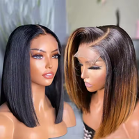 Perruques courtes pour femmes, style bob, avec dentelle frontale transparente HD, couleur naturelle, grande taille de bonnet, cheveux vierges, base sans colle