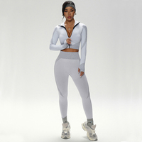 Ensemble de sport et yoga 3 pièces pour femme avec logo personnalisé : débardeur fitness, veste amincissante à col montant et pantalon de yoga taille haute