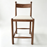 Tabouret de bar mi-siècle moderne en bois de frêne massif avec dossier rembourré en tissu doux pour bar à domicile, salle à manger ou îlot de cuisine