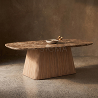 Table à manger ronde moderne minimaliste en bois massif avec plateau en marbre, pour intérieur, cuisine, maison, restaurant, hôtel, meubles à grain naturel