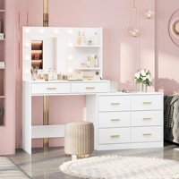Table de toilette moderne en bois blanc et or avec miroir amovible et panneau en MDF pour appartement et chambre d'hôtel