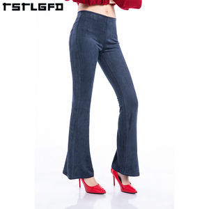 Pantalones acampanados de algodón de color sólido informales para mujer, elegantes pantalones cómodos suaves lavados ajustados de cintura alta de otoño - Product Image 4