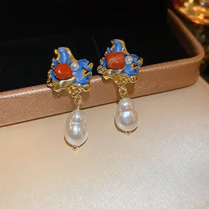 DAIHE tropföl-Perlen-Unregelmäßige Ohrringe französische Vintage-Luxus-Ohrringe für Damen
