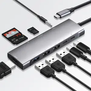 9in1 यूएसबी सी हब के साथ 4K HDTV USB3.0 एसडी/TF कार्ड रीडर 100W पीडी ऑडियो प्रकार सी मैकबुक प्रो के लिए एडाप्टर, यूएसबी सी लैपटॉप Nintendo डिवाइस