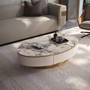 Set di mobili da salotto di lusso con struttura in acciaio inox nuovo tavolino in <span class=keywords><strong>pelle</strong></span> cassetto TV mobile con <span class=keywords><strong>centro</strong></span> in marmo - Product Image 4